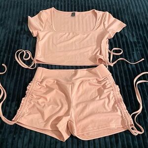 Large 2 piece SHEIN crop and shorts pink 40/42 8/10
